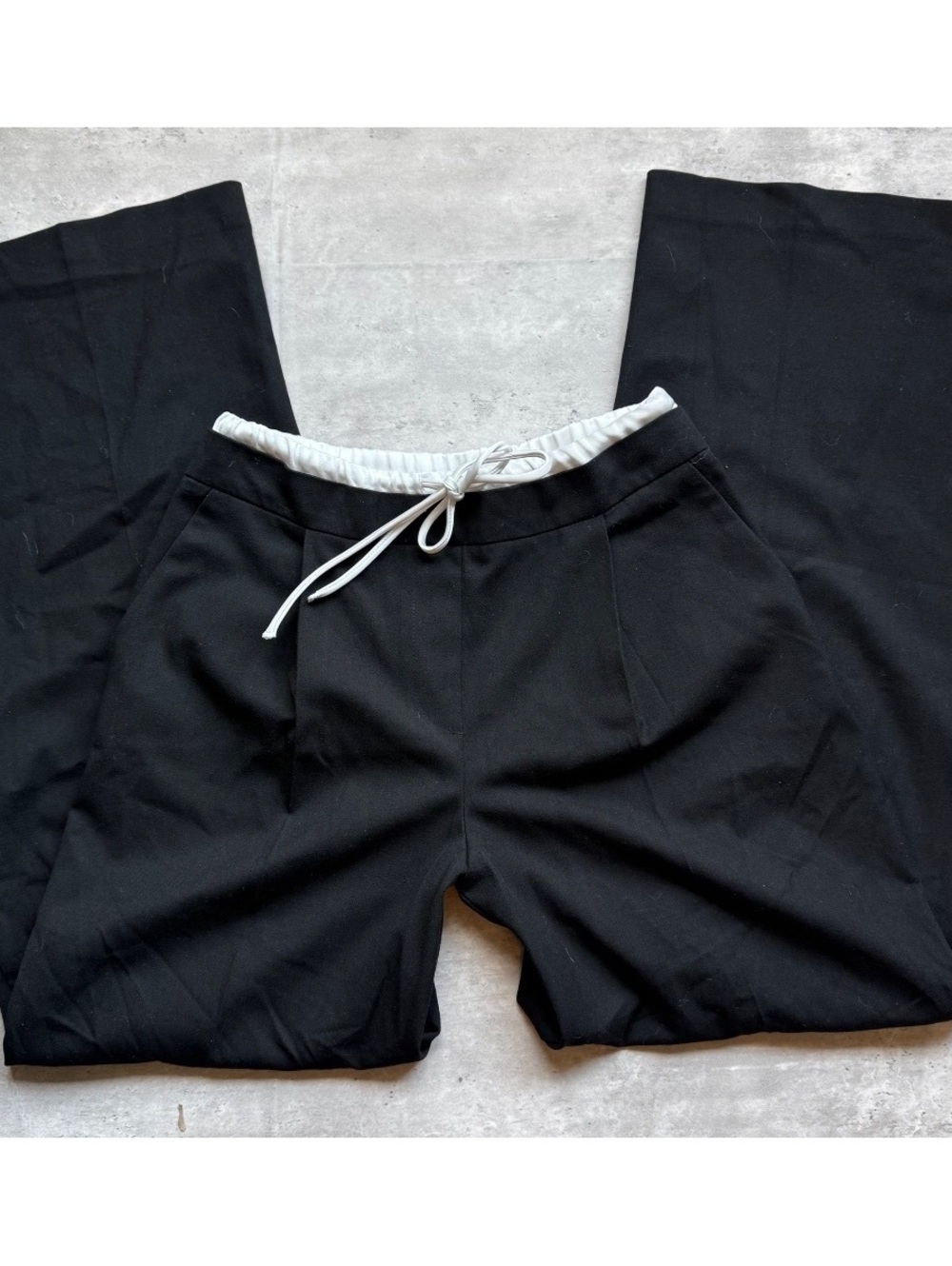 ZARA Black Wide-Leg Drawstring Pants Size S